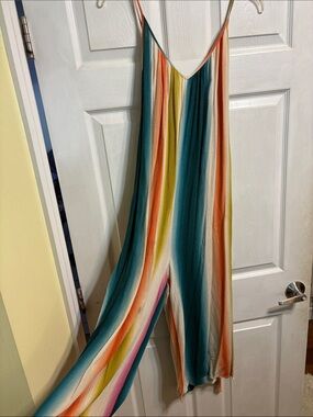 Womens Striped Multi-Color One-Piece Romper pant length boho light-weight